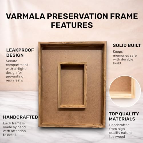 Image of Varmala Preservation Frame with Photo Compartment | Wedding Garland Keepsake Frame | Leakproof Resin Art Display | Premium Quality Gift for Couples & Anniversary (Rectangle, Teakwood, 15x12 Inch)