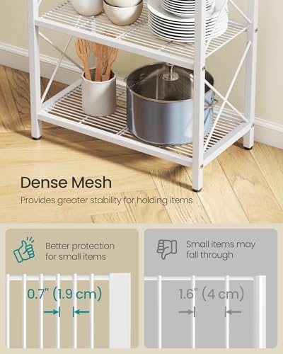 Image of SONGMICS 5-Tier Steel Storage Rack, Shelving Unit with X Side Frames | Dense Mesh, 12.6 x 23.6 x 57.3 Inches, for Entryway, Kitchen, Living Room, Bathroom, Cloud White UBSC165W01