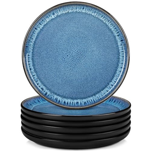 vancasso Série PLAYA Lot de 6 Assiettes Plates en Grès 26 cm - Va au Micro-Ondes, Four et Lave-Vaisselle - Bleu Émaillé, Design Élégant et Résistant