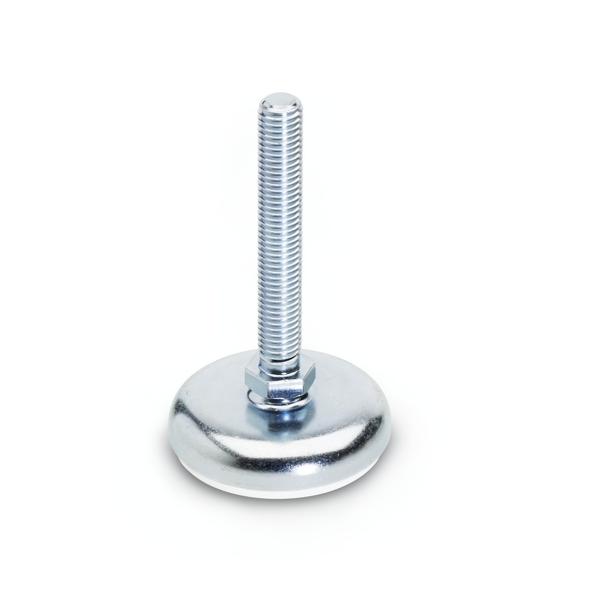 J.W. Winco 8N50TW0/A Series GN 340 Steel Threaded Stud Type Leveling Mount with White Rubber Pad Inlay, Without Nut, Metric Size, M8 x 1.25 Thread Size, 50mm Base Diameter, 50mm Thread Length