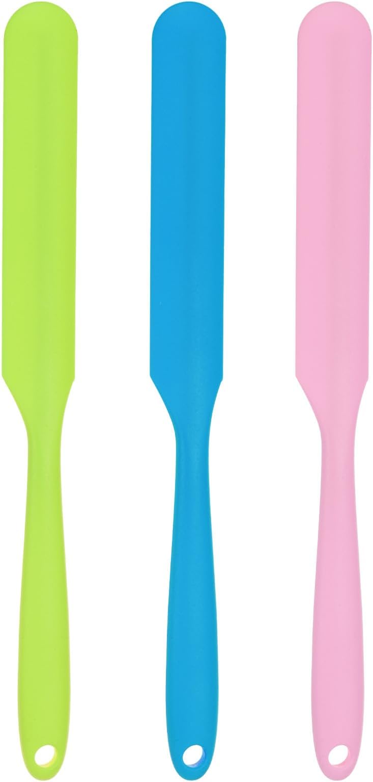 sourcing map 3Pcs Silicone Spatula Scraper 9.45" Reusable Non-Stick Flexible Spatulas for Epoxy Resin Liquid Paint Arts DIY Crafts, Pink/Blue/Green