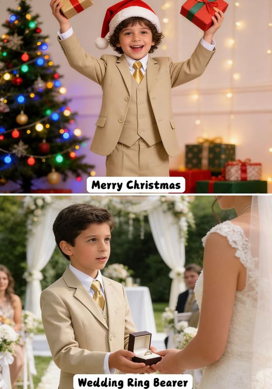 Image of Visaccy Boys Formal Suit Slim Fit Tuxedo Suits for Kids Ring Bearer Outfit