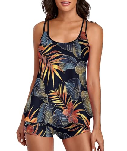 Image of Urchics 2026 Women Two Piece Tankini Swimsuit Tummy Control Plus Size Long Torso Top and High Waisted Boyshorts Bathing Suits