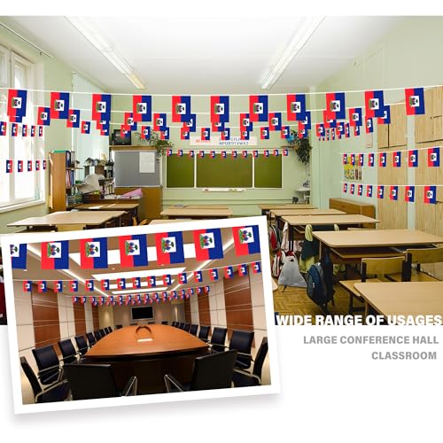 Image of Haiti String Flag Pennant Banner, Small Mini Haitian Flags Bunting Banner, National Country Decoration for School, Party, Sports Events, Patriotic Festival, 33 Feet 30 Flags