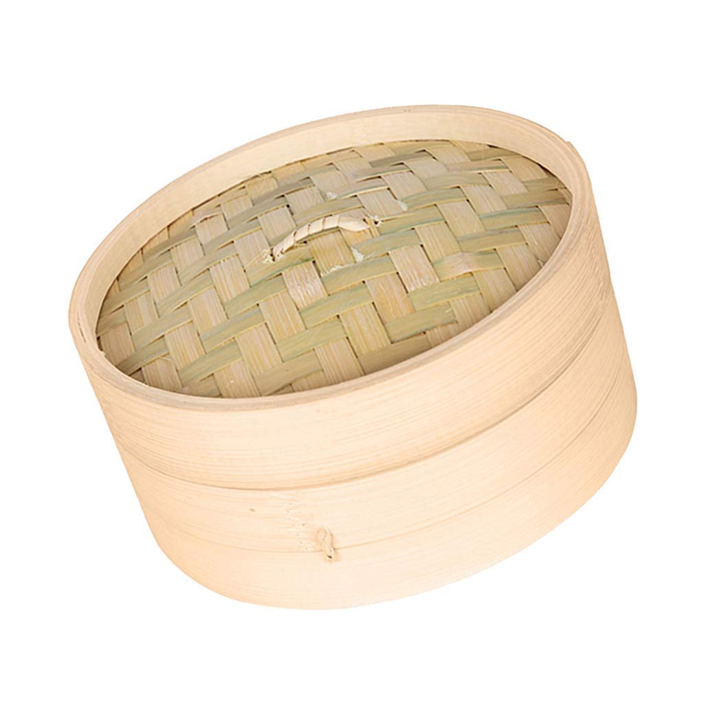 U/D Brown Bamboo Steamer Single Tier Bamboo Steamers For Steaming Dim Sum Dumplings Buns Vegetables Meat Fish Rice 2Sizes To Choose (21Cm)