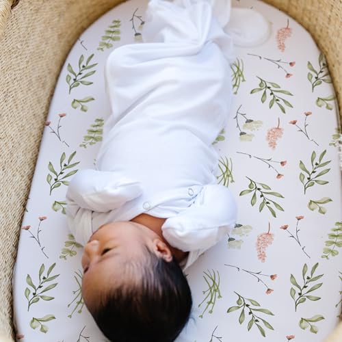 Image of Stretch Fitted Bassinet Sheet Set BROLEX 2 Pack Cradle Sheets for Bassinet Pad /Mattress,Unisex Boys Girls,Ultra Soft,Fawn Flora