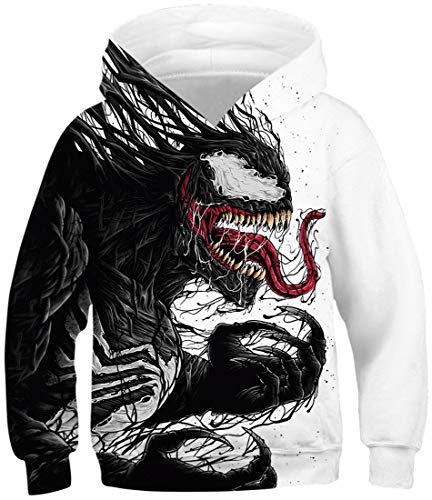 PADOLA Garçon Sweat à Capuche Manche Longue 3D Impression Sweat-Shirt Pull Automne Hiver(13-14 Ans, Venom Noir) Cover