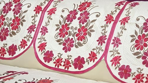 Image of Fab Nation Sofa Cover L Shape 5 Seater with Corner L Type Fully Covered Sofa Set for Living Room | Cotton Sofa Slipcovers for 3 + 2 Seaters Cover with 2 Arms + 1 Table Cover | Floral Pink