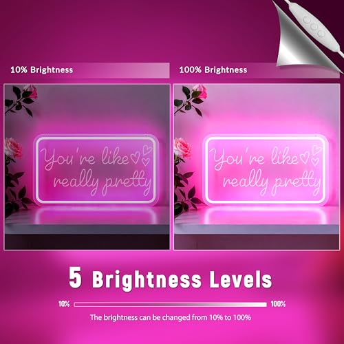 Image of You're Like Really Pretty Neon Signs for Wall Decor,Pink Led Neon Sign for Teen Girls Dimmable Neon Lights Signs for Aesthetic Room Girls Bedroom Decor, Beauty Salon,Party