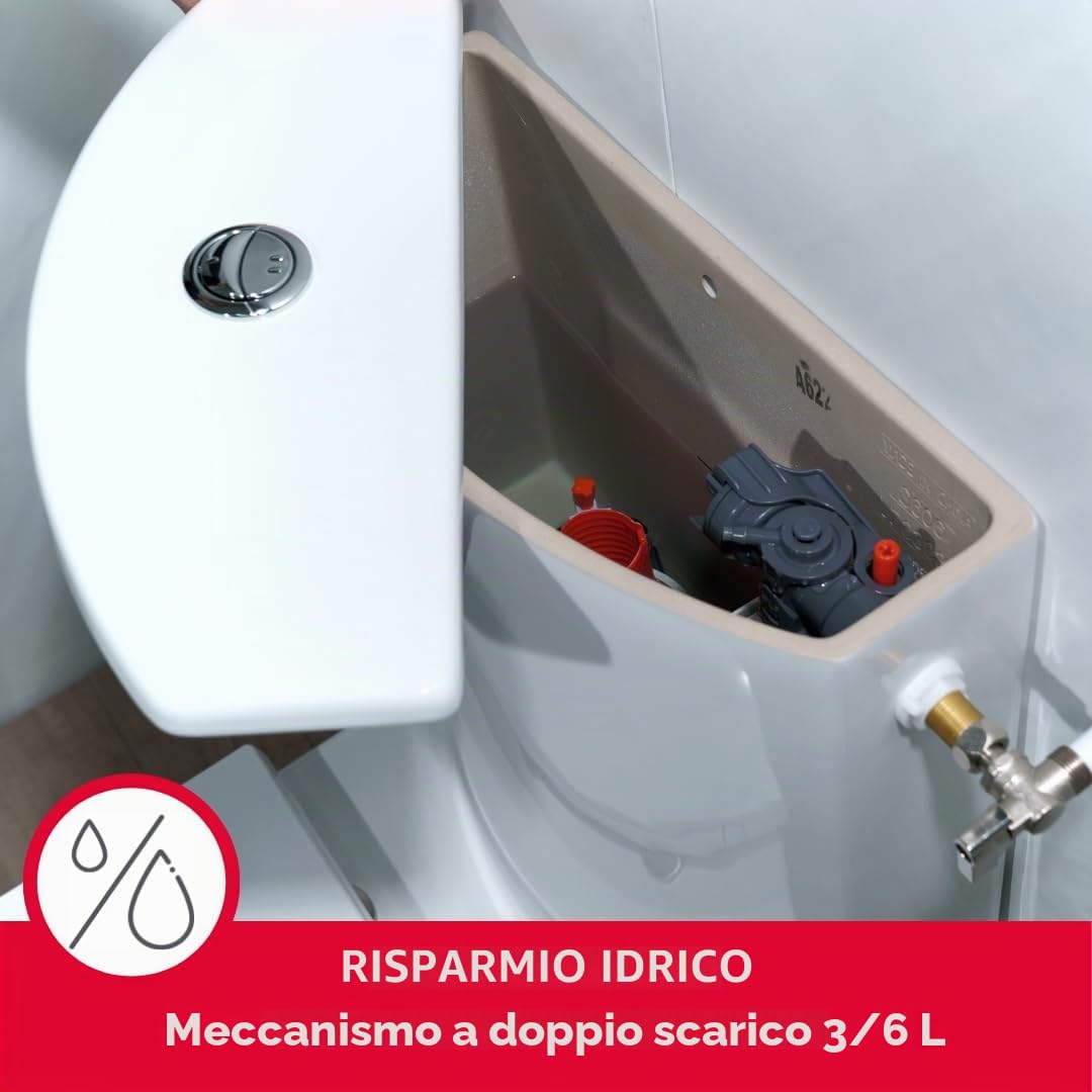 Wirquin 10723598 Caccia d'acqua wc completo meccanismo wc doppio caccia MW2 & rubinetto galleggiante a doppia alimentazione Doblo, grigio e rosso