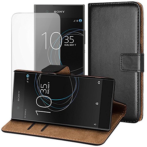 JJPRIME - Funda de Piel sintética Tipo Libro para Sony Xperia XA1 (con Tarjetero, función Atril), Color Negro