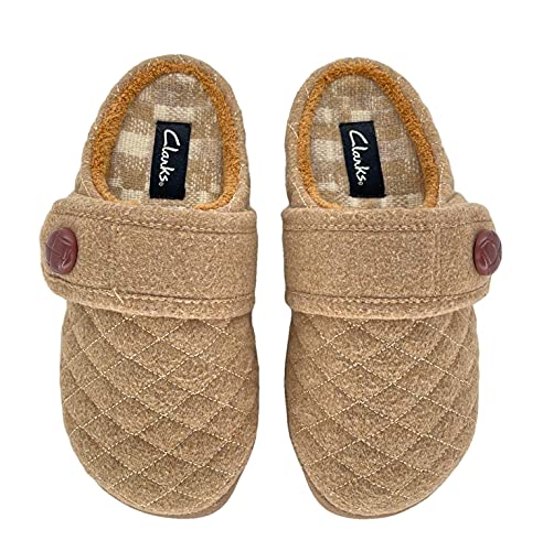Clarks Womens Quilted Felt Clog Slipper JMS0783T - Soft Plush Terry Lining - Indoor Outdoor House Slippers For Women (6 M US, Tan)3