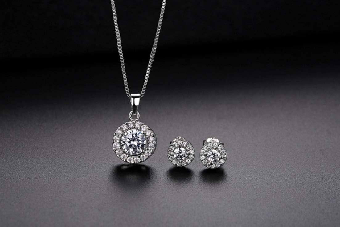 Miniatura 5 de Harlorki - Juego de collar y pendientes de aleación de metal con diamantes de imitación de cristal para boda pendientes y joyas