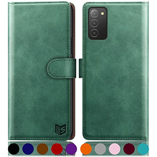Étui portefeuille Samsung Galaxy A03S SUANPOT en cuir avec porte-cartes anti-RFID vert marine