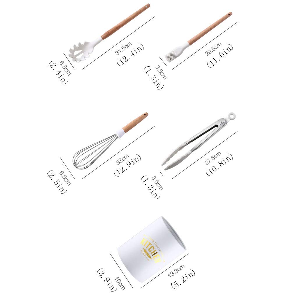 Spachtel für die Küche Pfannenwender Silikon Kochen Küchenutensilien Set 11pcs, Küchenhelfer Set Hitzebeständige Holzgriffe Werkzeug Kochen School of Wok Wok Spatel