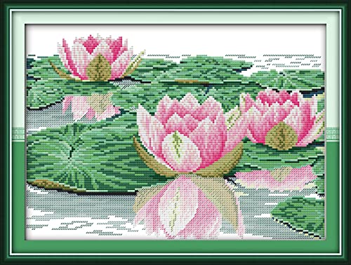 Kit Point de Croix Débutant pour Rompre le Stress Broderie Imprimée Lotus 11CT