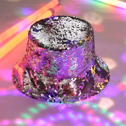 Image of Unisex Metallic Bucket Hat Waterproof Holographic Bucket Hat Fishing Hat Trendy Hip Pop Sun Cap