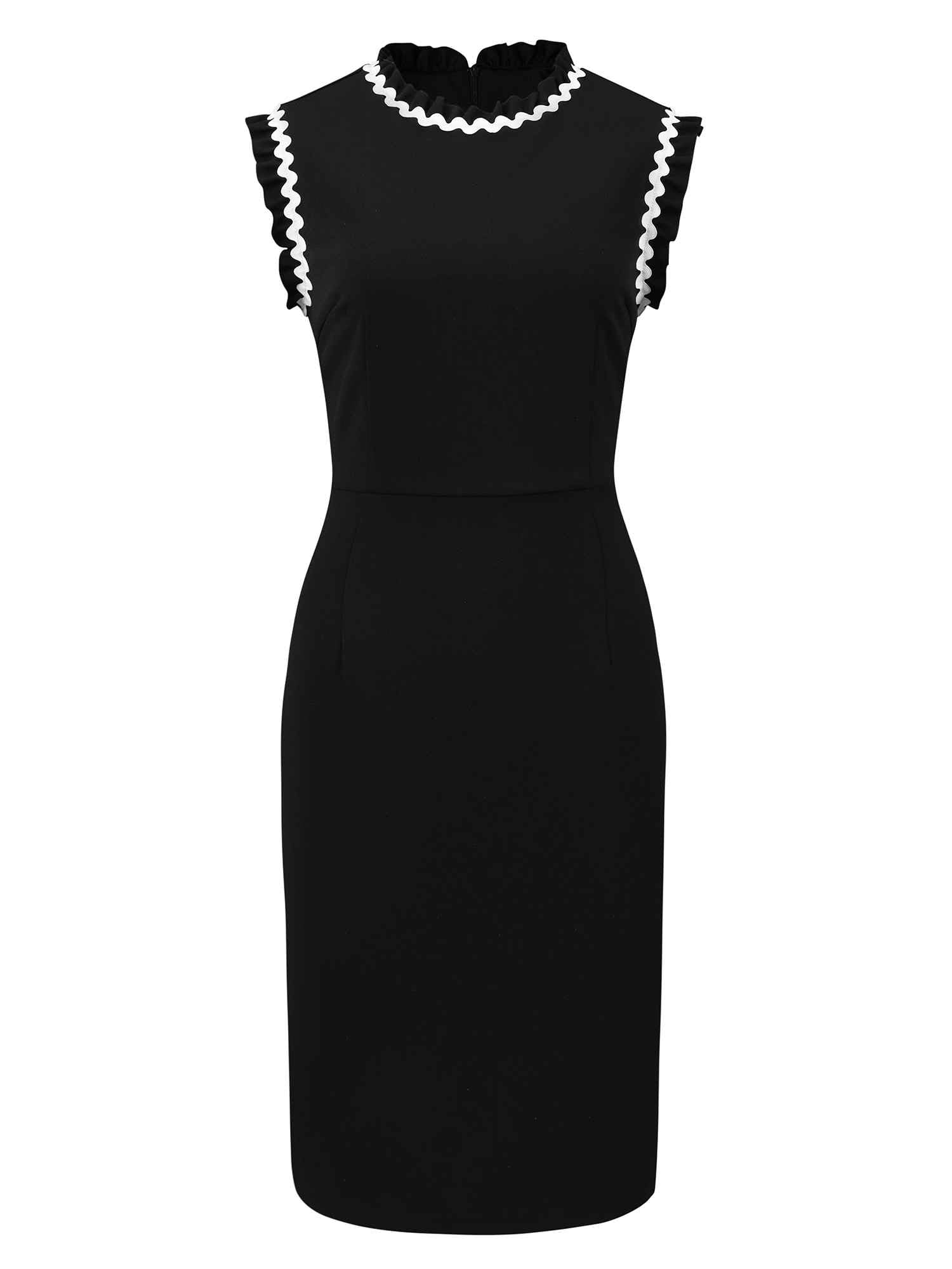 Womens Funeral Sleeveless Dress Contrast Color Ruffled Sheath Dresses