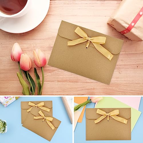 50pcs Kraft Paper Envelopes with Ribbons - Vintage Money Cash Envelopes for Valentine's Day, Mother's Day (Burgundy Ribbons) - Image 4