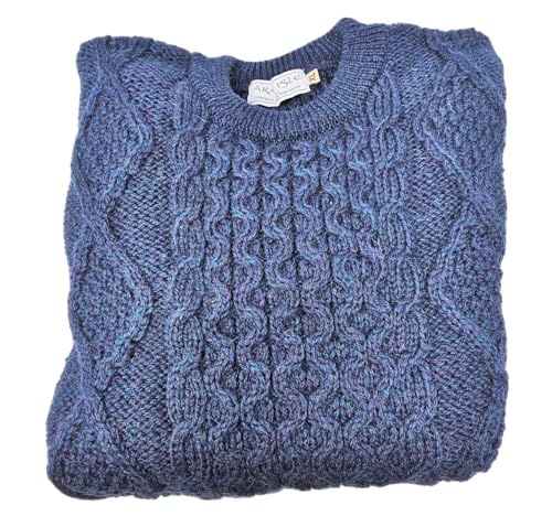 Men's Wool Sweater Cable Knit Fisherman Pullover - 100% Virgin Wool, Made in Ireland