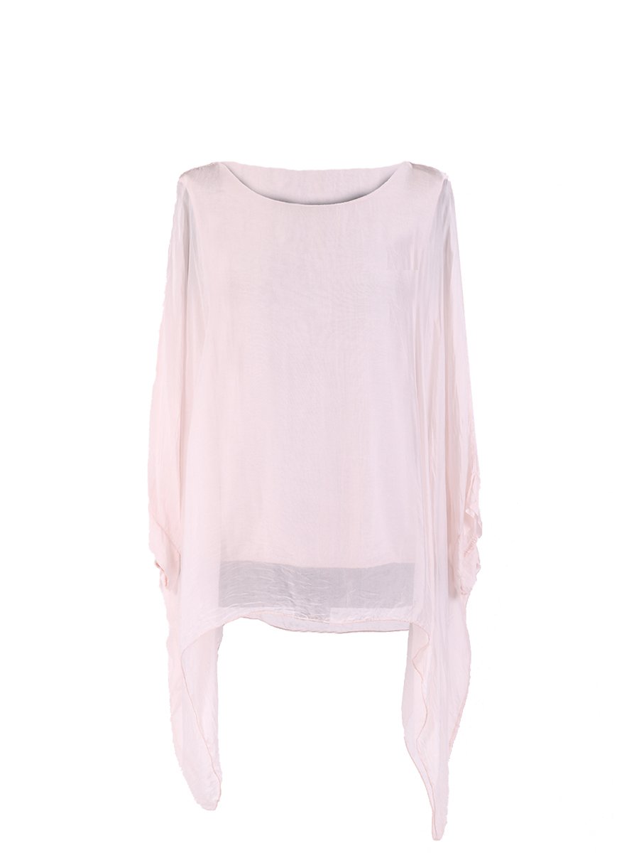 Lushstyleuk Women's Light Pink Italian Plain Batwing Silk Tunic Top Lagenlook Top Plus Size