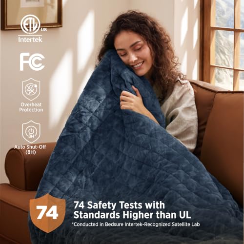 Image of Bedsure Quilted Heated Blanket Full, Warm Filled Electric Blanket, Blue