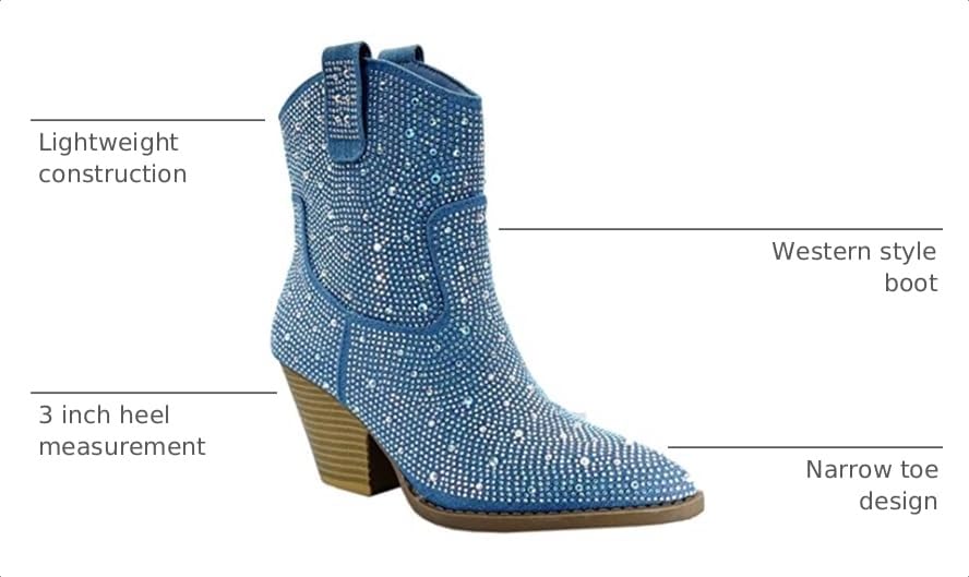 Image of ABSOLEX Women Western Cowgirl Cowboy Pointed Toe Rhinestone Ankle Booties