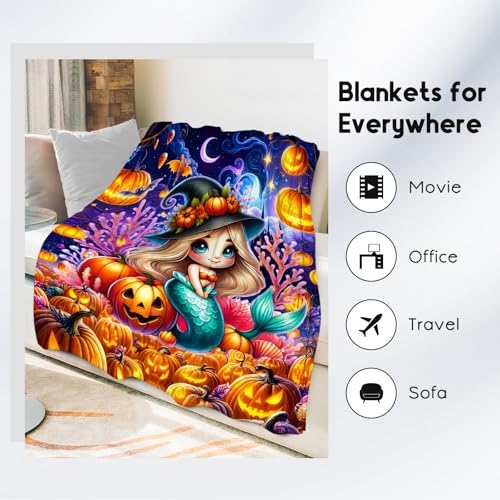 Halloween Blanket Gifts, Mermaid Blanket for Girls, Gifts for Kids, Fluffy Flannel Throw for Sofa Living Room, 50"x60"