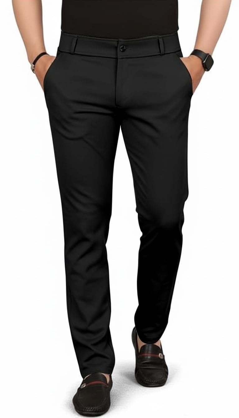 Men's Slim Fit Casual Mid Rise Trousers, Cotton Blend, Side Pockets || Classic Slim Fit Chino Pants || Business Casual Dress Trousers