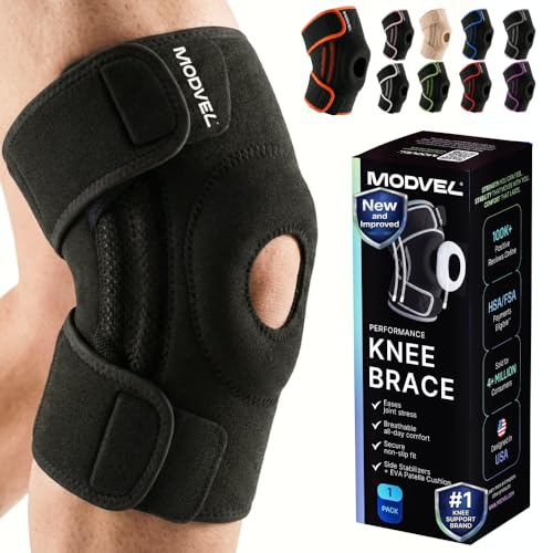 Image of Modvel Knee Brace with Side Stabilizers & Patella Gel Pads for Pain Relief and Joint Support Breathable, Non-Slip Compression Sleeve for Men & Women, Arthritis, Meniscus, ACL Recovery