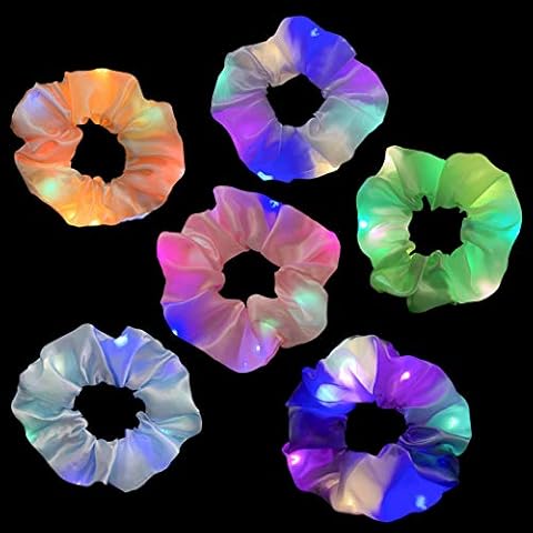 6 Pcs LED Scrunchies for Women, 3 Colors Light Modes, Hair Scrunchies Light up Elastic Hair Bands Luminous Hair Ties Ponytail Holder, for Women Girls Christmas Glow Rave in The Dark Party Supplies Cover