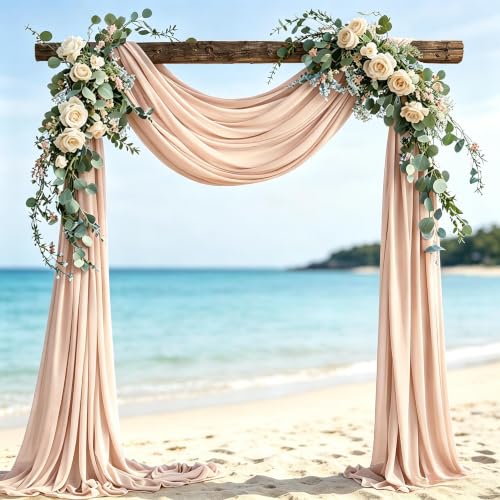 Image of Wedding Glitter Arch Draping Fabric Nude 29 inch x 6.5 Yards 2 Panels Sheer Backdrop Curtains Drapery for Wedding Ceremony Birthday Party Indoor Ceiling Decor