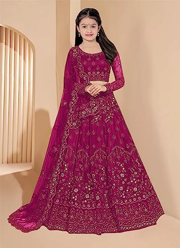 Image of RUKHA FAB Baby Girls Satin Semi Stitched Lehenga Choli | Ethnic Wear | Embellished Lehenga Choli and Dupatta Set