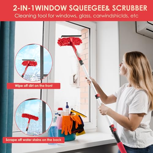 Image of 2-4 FT Window Squeegee with Extension Pole, Window Cleaning Kit with Telescoping Pole, Window Washing Kit with Long Handle for High Outside, 10 FT Reach Window Cleaner Tool