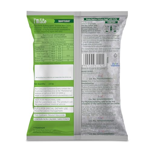 Image of I'm Lite - Sugar blended with Stevia, 50% less calories, 2.5 Kg Pouch