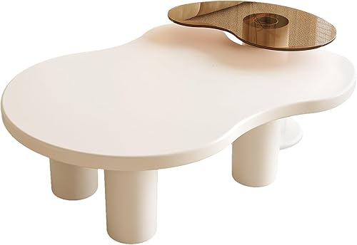 Miniatura 7 de Juego de 2 mesas auxiliares modernas de 40.94 pulgadas, mesa auxiliar irregular 2 en 1, con mesa auxiliar superior de vidrio para sala de estar,