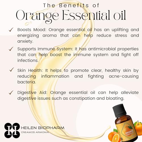 Image of Heilen Biopharm Orange Essential Oil -15 mL Bottle Pack of 1, Food Grade Edible For Radiant Skin, Soothing, Nourishing, Smoothening, Softening, Brightening, Inner Balance