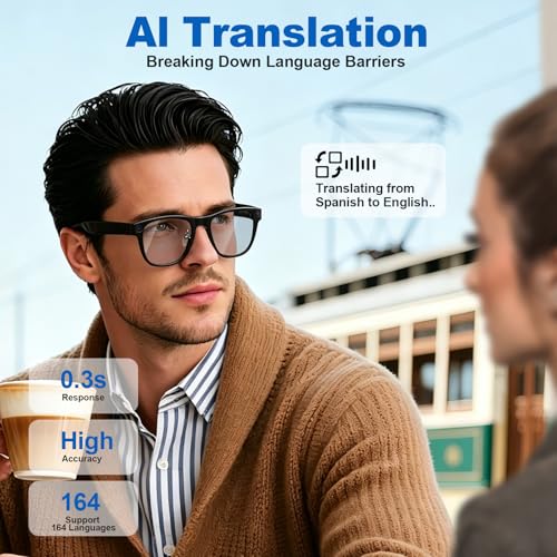 Image of AI Smart Glasses with 8MP Camera, 1080P Video Recording, Real-Time Translation, AI Assistant & Object Recognition, Photochromic Lenses, Bluetooth 5.4 Calls & Music, IP65 Waterproof, 7-8Hr Battery