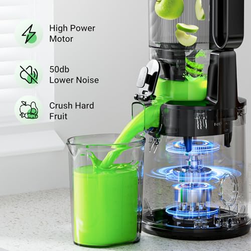 Aeitto Max5 Cold Press Juicer, Juicer Machines with 5.3“ Extra Large Feed Chute Fit Whole Fruits & Vegetables, High Juice Yield,Juice Maker, Self Feeding, Easy to Clean,Premium Black