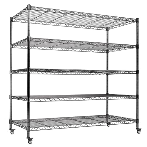 Estanterías Metálicas de Alta Resistencia, Estantería Metálica de 5 Niveles con Ruedas,Estantería de Almacenamiento Adjustable con Ajustar El Pie,con Cocina, Garaje,116×41×182cm,Carga Máxima 1400 kg