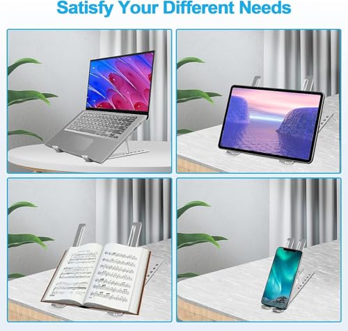 Image of Portable Aluminium Alloy Laptop Stand, Foldable with 6 Adjustable Angles, Non-Slip Silicone, Ergonomic Design, Silver, with Storage Bag