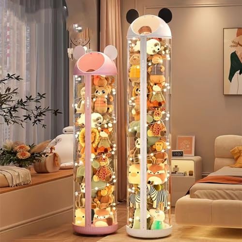 Warayumi ぬいぐるみ 収納 直径35 cm 筒 ぬいぐるみケース 金を増やす ジッパー付き 大容量アップグレード 透明PET ぬいぐるみ棚 人形収納バケツホイール付き 360°スイベル ぬいぐるみ ディスプレイケース 抱き枕 おもちゃ 収納ボックス