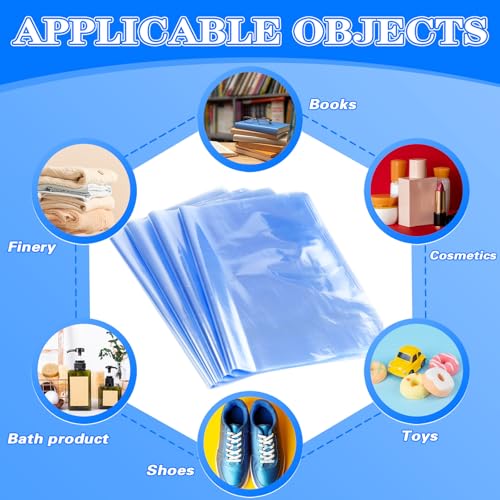 Image of 100 Pieces Clear Shrink Wrap Bags Kit, 9.8 inch x 5.9 inch PVC Heat Seal Bags for Packing, Shipping, Storage, Soap, Pallet, Gift Basket, Shoe, Clothes