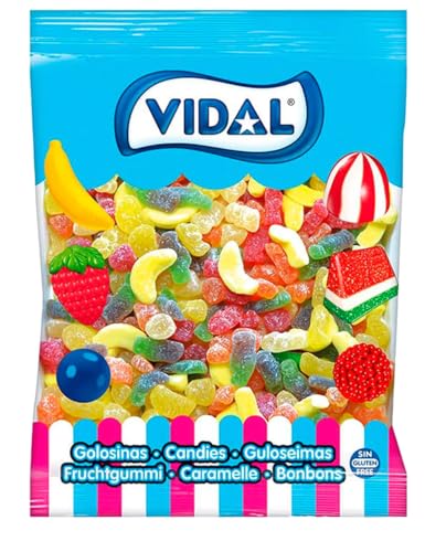 Vidal Golosinas Cocktail Mix. Surtido de Plátanos, Botellas Cola, Ositos y Gomitas. Sabores Plátano, Fresa, Cola,Limón y Naranja. Bolsa 1 Kg