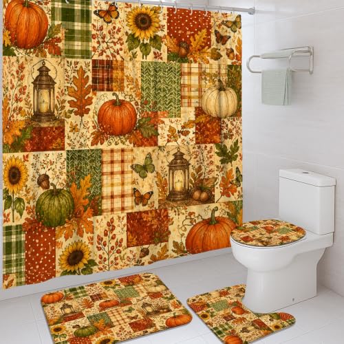 Rideau de douche citrouilles de qualité supérieure style rétro 183x183 - 2