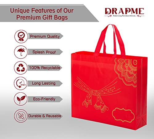 Image of Lavya Wedding Special Reusable Non-Woven Laminated Gift Bags for Shagun, Traditional Gifting, Saree Mithai Chandi Carry (Red, Pack of 50)