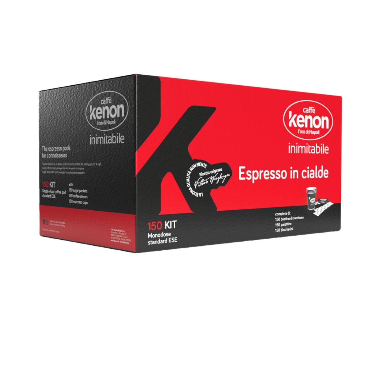 Gusto e aroma Espresso sempre perfetto, 150 Cialde Kenon Caffè, Cialde Ese44 da 7 gr confezionate singolarmente Completo di Kit Accessori