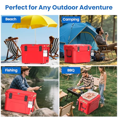 Image of Rotomolded Hard Cooler, Portable Small Ice Chest with 3-Inch Insulation, Heavy-Duty Beach Cooler for Camping, Fishing, Boating, Picnic, BBQ, Travel