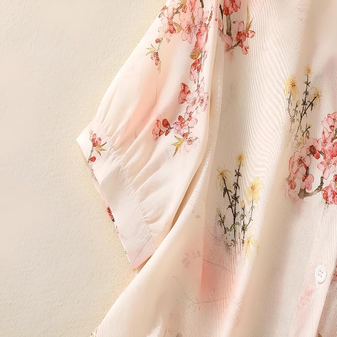 Image of Gufrina Women Floral Printed Shirt Short Sleeve Button Down Top | Casual Summer Blouse Lightweight Soft Fabric Regular Fit Stylish Top