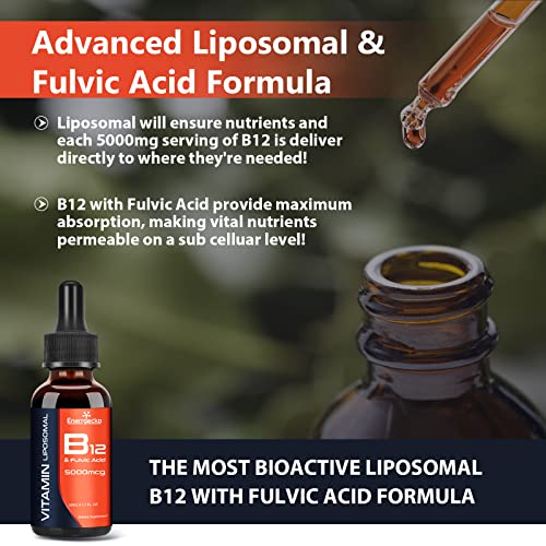 Liposomal Vitamin B12 Sublingual 5000 Mcg Maximize Absorption, B12 Vitamins Liquid Vegan B12 Drops With Fulvic Acid, 3 In 1 Methylcobalamin Bioactive Formula For Energy, Immune-4 Fl Oz #TOP4